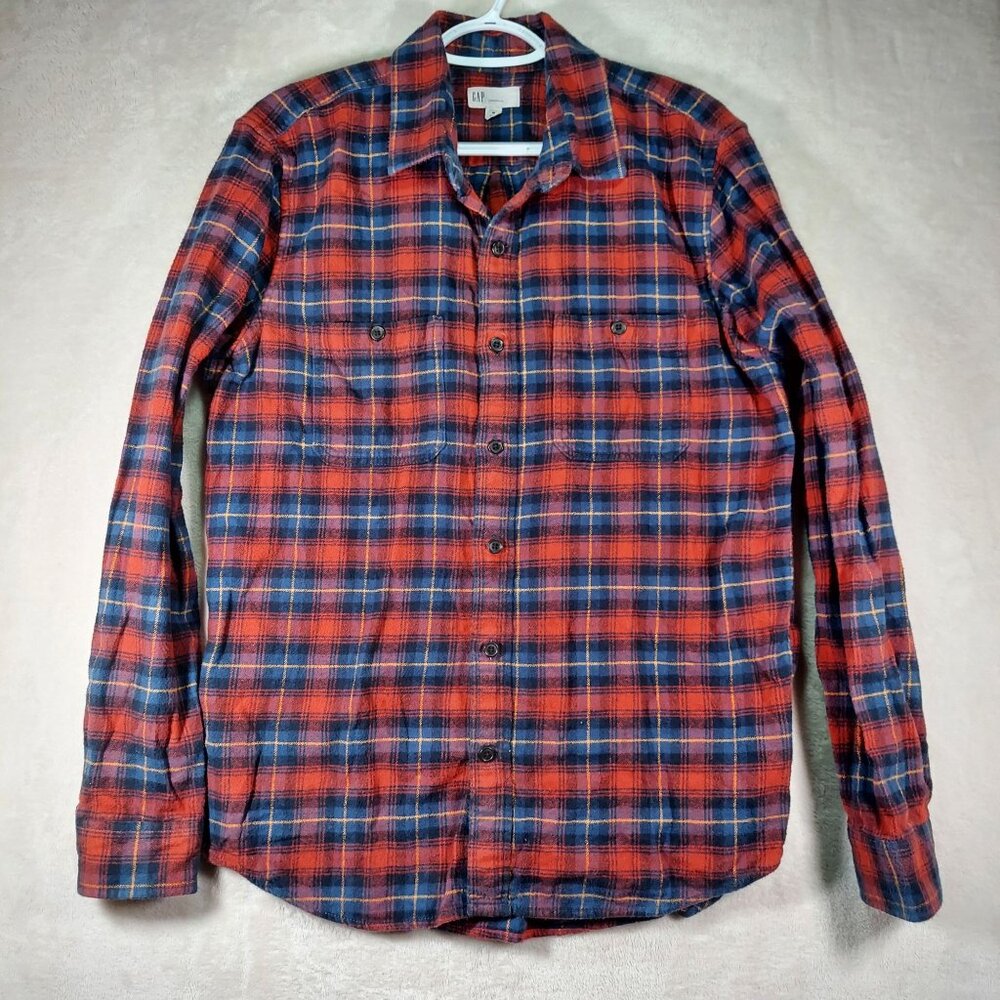 gap men flannel shirt long sleeve plaid Medium